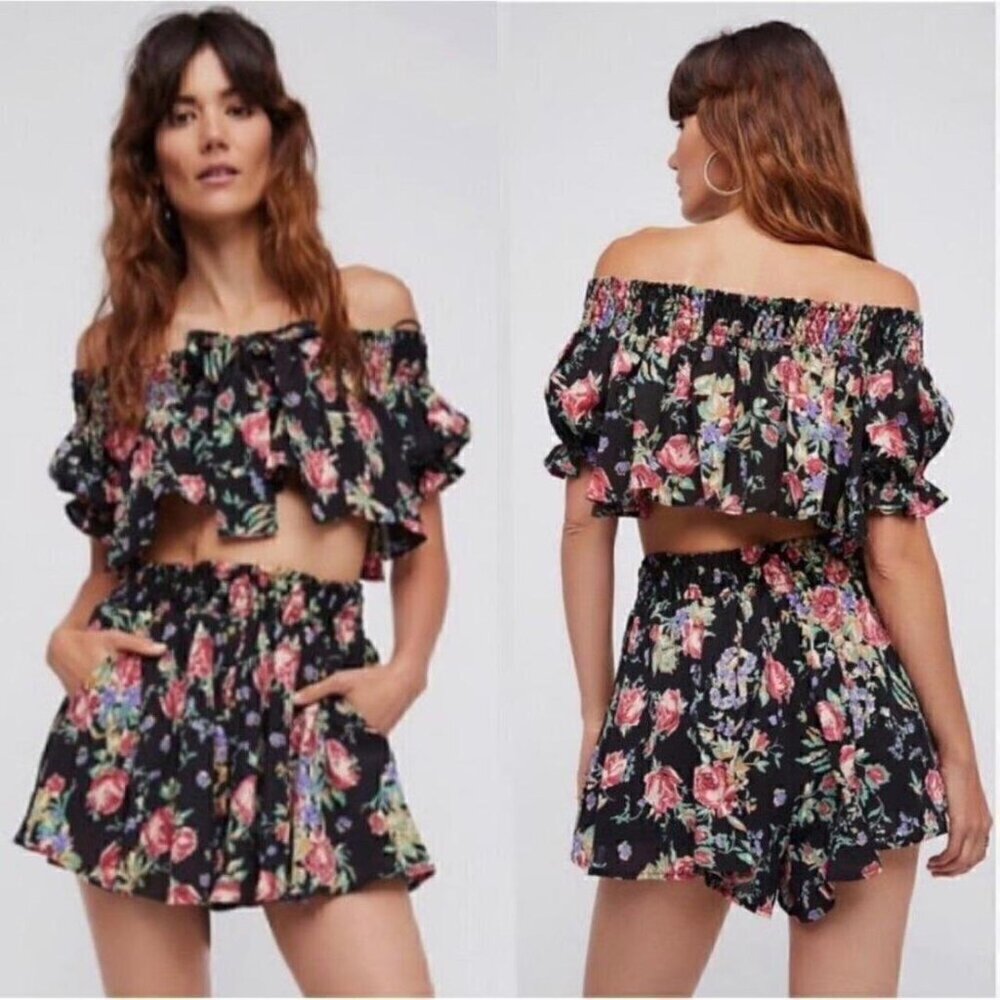 Free People BLK Floral Flowy Set